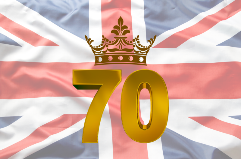 Bandiera inglese con 70 dorato e corona